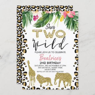 Ze is twee Wild Second Birthday Invitation Kaart