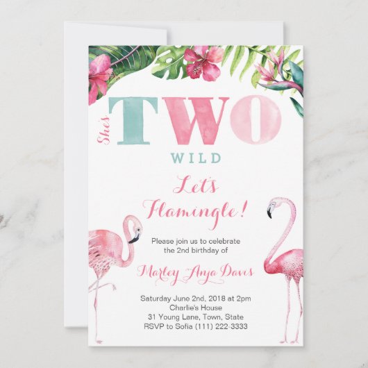 Ze is TWEE wilde Kaarten van Flamingo Party (Voorkant)