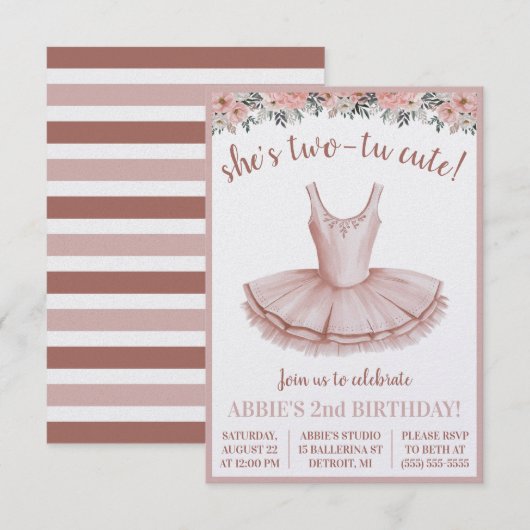 Ze is Two-Tu Schattige! Ballerina 2e verjaardag th Kaart (Voorkant / Achterkant)