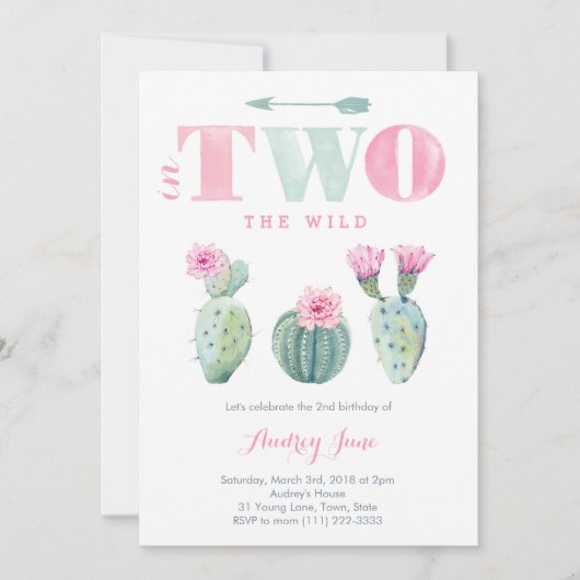 Ze is TWO wild 2e verjaardag cacti nodigt haar uit Kaart (Voorkant)