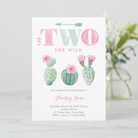 Ze is TWO wild 2e verjaardag cacti nodigt haar uit Kaart (Staand voorkant)