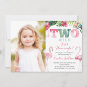 Ze is TWO wild Flamingo Birthday Party PhotoCard Kaart (Voorkant)