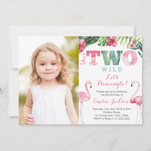 Ze is TWO wild Flamingo Birthday Party PhotoCard Kaart (Voorkant)