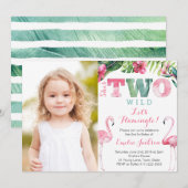 Ze is TWO wild Flamingo Birthday Party PhotoCard Kaart (Voorkant / Achterkant)