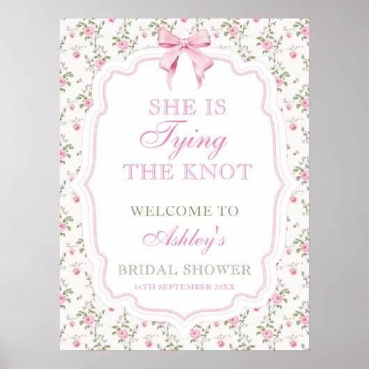Ze is Tying the Knot Bow Vrijgezellenfeest Welkom Poster (Voorkant)