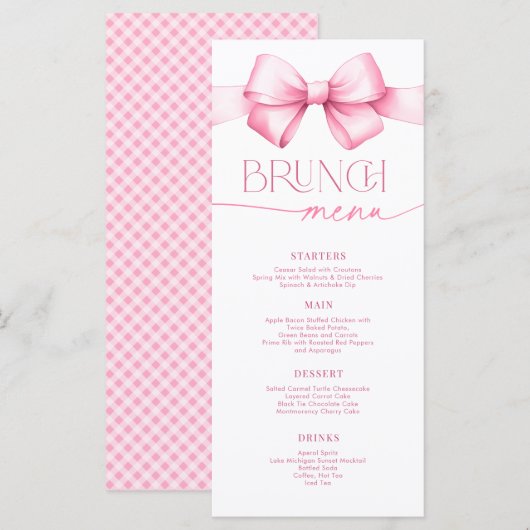 Ze is Tying the Knot Pink Bow Vrijgezellenfeest Br Menu (Voorkant / Achterkant)