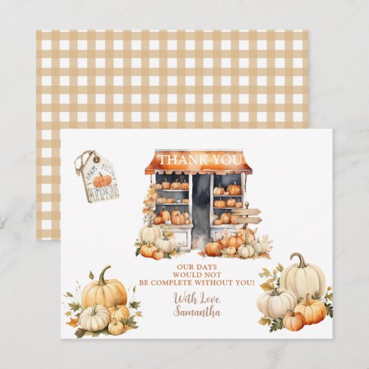 Ze is uit de markt Fall Pumpkin Bruidsdouche Bedankkaart (Voorkant / Achterkant)