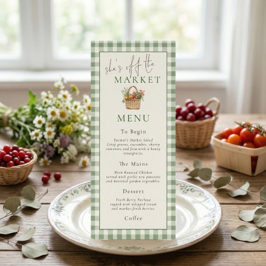 Ze is uitverkocht Gingham Bruiloft Borrel Menu Kaa Kaart