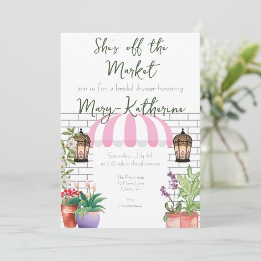 Ze is van de Market Vrijgezellenfeest Invite Kaart (Staand voorkant)