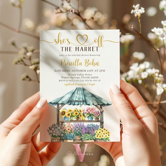 Ze is van de markt Bloem Bruids Douche uitnodiging