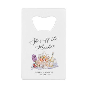 Ze is van de markt Boerenbruiloft Bridal Shower Creditkaart Flessenopener
