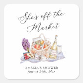 Ze is van de markt Boerengroentemarkt Bruidsborrel Vierkante Sticker (Voorkant)