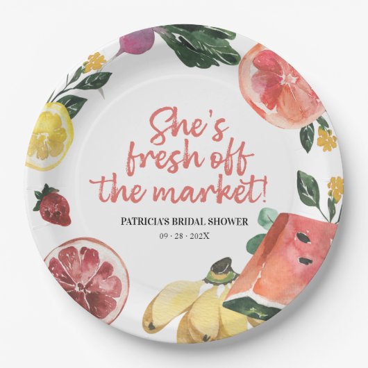 Ze is van de markt Boerengroentenmarkt Bruidsborre Papieren Bordje (Voorkant)