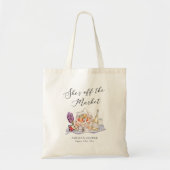 Ze is van de markt Boerenmarkt Bruidsborrel Tote Bag (Voorkant)