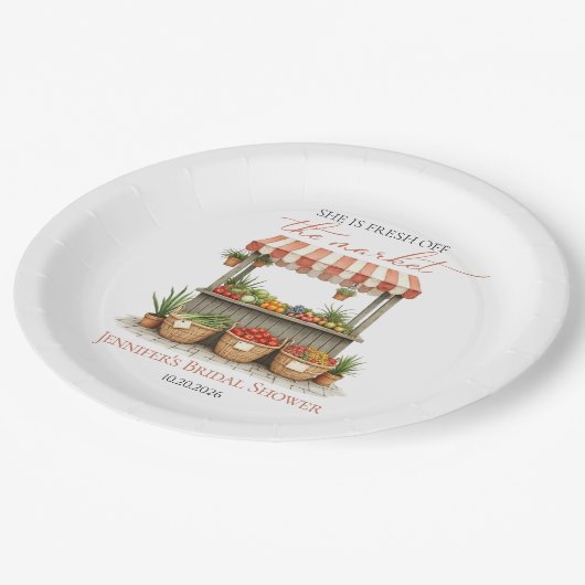 Ze is van de markt Boerinnen Bruiloft Bridal Showe Papieren Bordje (Gekanteld)