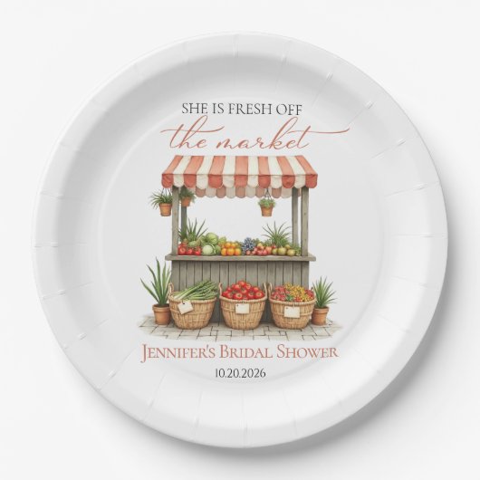 Ze is van de markt Boerinnen Bruiloft Bridal Showe Papieren Bordje (Voorkant)