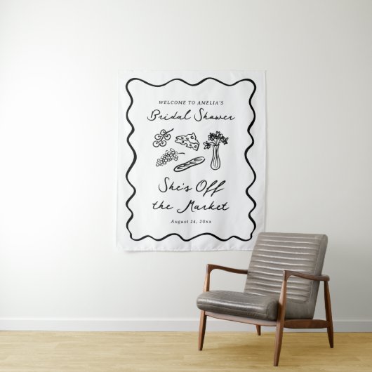 Ze is van de Markt Bold & Whimsical Handgetekend Wandkleed (In situ)