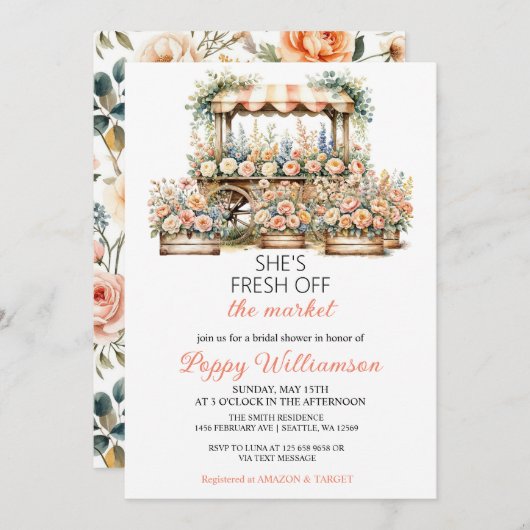 Ze is van de markt Bridal Shower uitnodiging (Voorkant / Achterkant)