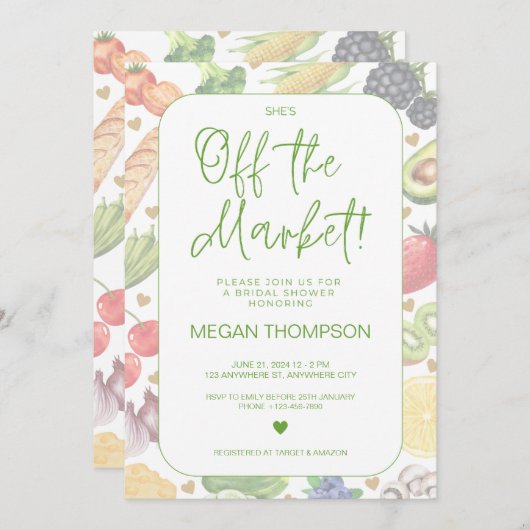 Ze is van de markt - Bridal Shower Uitnodiging (Voorkant / Achterkant)