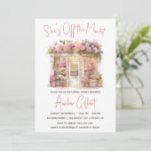 Ze is van de markt Bridal Shower uitnodiging (Staand voorkant)