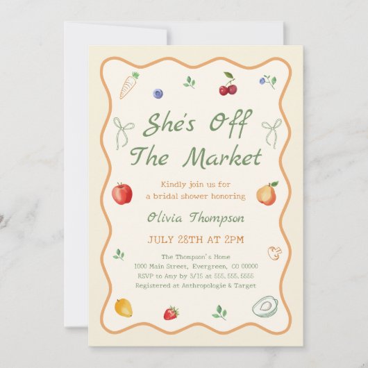 Ze is van de markt Bridal Shower uitnodiging (Voorkant)