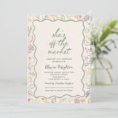 Ze is van de markt Bridal Shower Uitnodiging Sjabl (Staand voorkant)