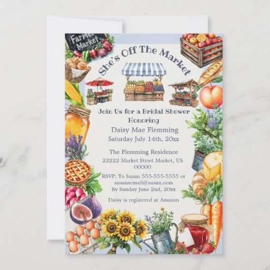 Ze is van de markt bruids douche uitnodiging (Voorkant)