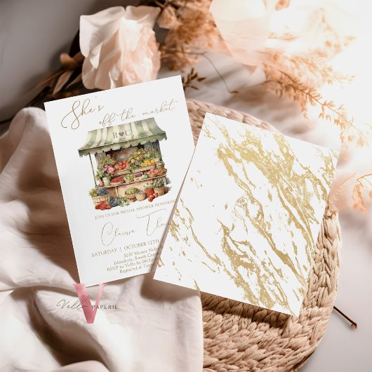 Ze is van de markt bruids douche uitnodiging