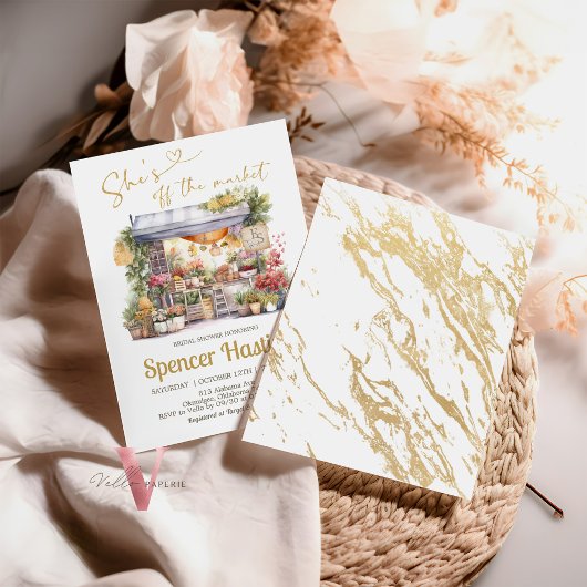 Ze is van de markt bruids douche uitnodiging