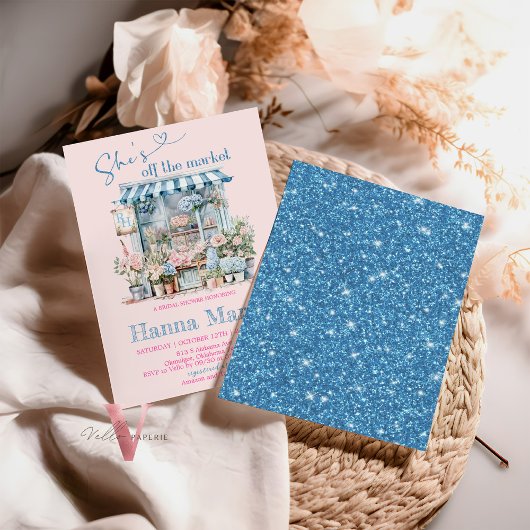 Ze is van de markt bruids douche uitnodiging