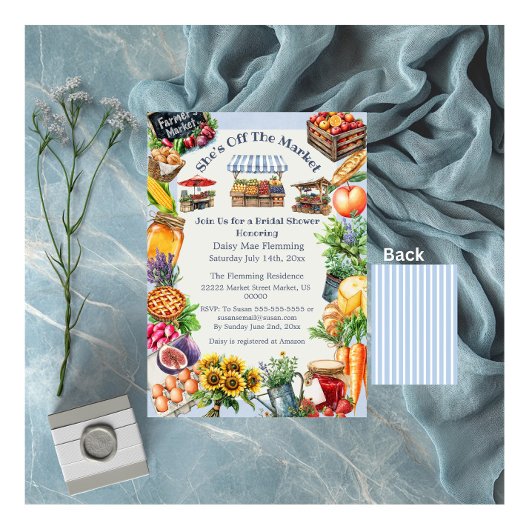 Ze is van de markt bruids douche uitnodiging