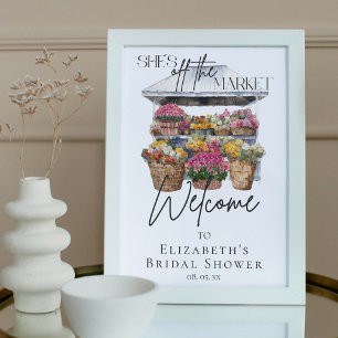 Ze is van de markt Floral Elegant Script Welkom Poster