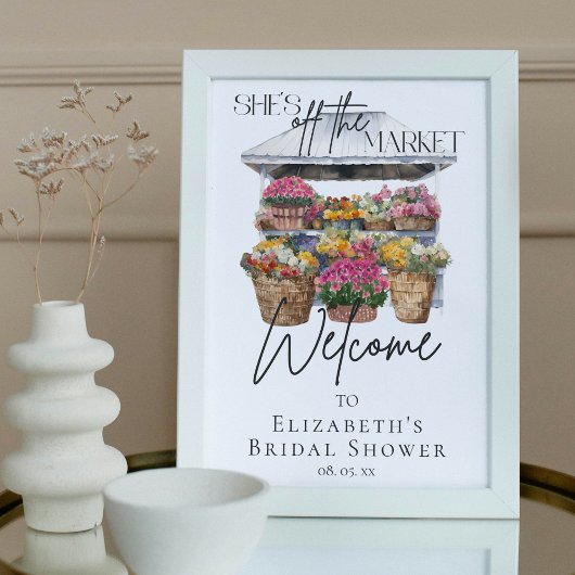 Ze is van de markt Floral Elegant Script Welkom Poster