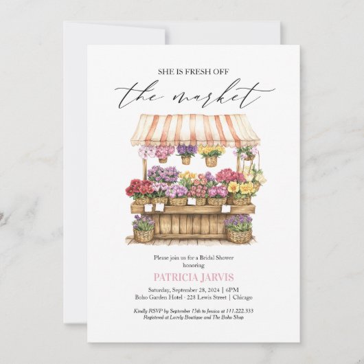 Ze is van de markt Flower Shop Vrijgezellenfeest Kaart (Voorkant)