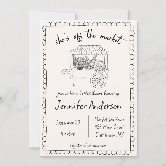 "Ze is van de markt" Hand getrokken Vrijgezellenfe Kaart (Voorkant)