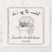 "Ze is van de Markt" Handgetekend Bruidsdiner Sparkling Wijnetiket (Enkel label)