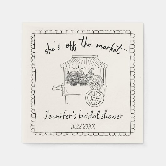 "Ze is van de markt" Handgetekende Bruidsdouche Servet (Voorkant)