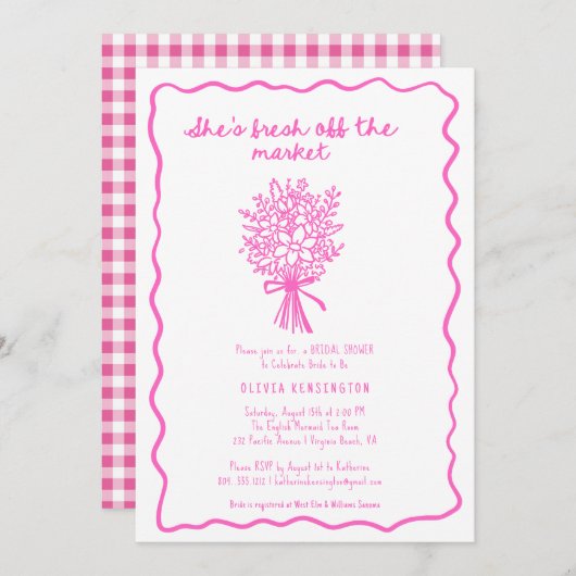 Ze is van de markt handgetekende Vrijgezellenfeest Kaart (Voorkant / Achterkant)