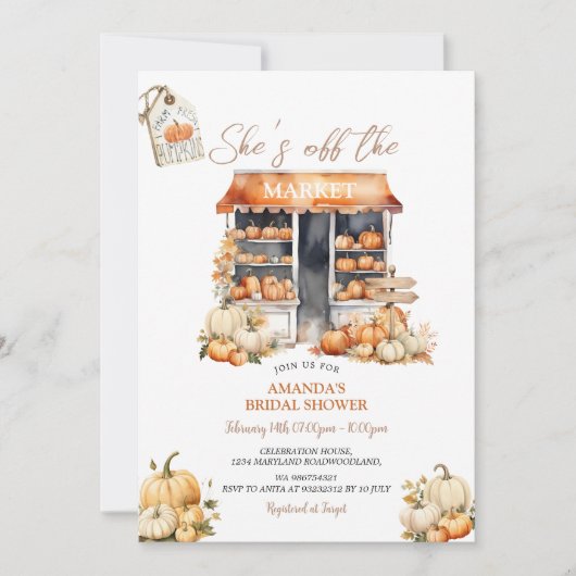 Ze is van de markt Herfst pompoen Vrijgezellenfees Kaart (Voorkant)