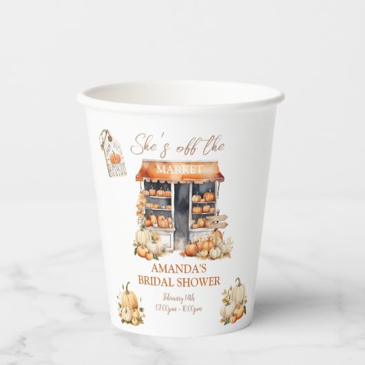 Ze is van de markt Houten Pompoen Bruidsdiner  Papieren Bekers (Voorkant)