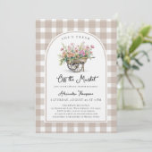Ze is van de markt Karren Gingham Bruidsdiner Kaart (Staand voorkant)