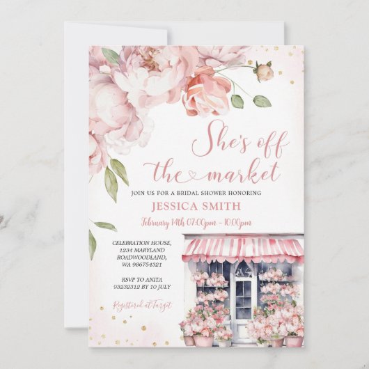 Ze is van de markt Pink Flowers Vrijgezellenfeest Kaart (Voorkant)