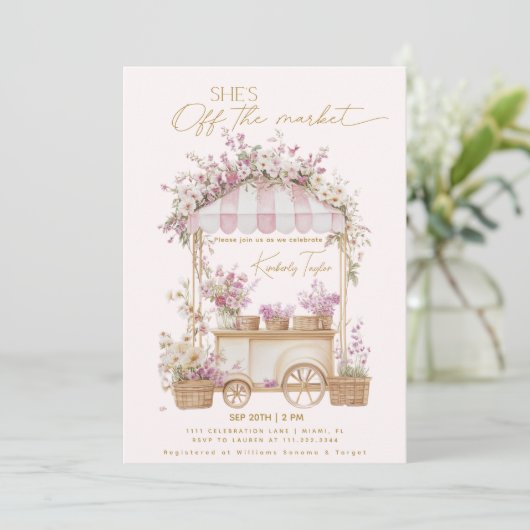 Ze is van de markt roze Vrijgezellenfeest Kaart (Staand voorkant)