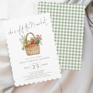 Ze is van de markt Sage Gingham Bruiloftsborrel Kaart