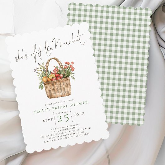 Ze is van de markt Sage Gingham Bruiloftsborrel Kaart