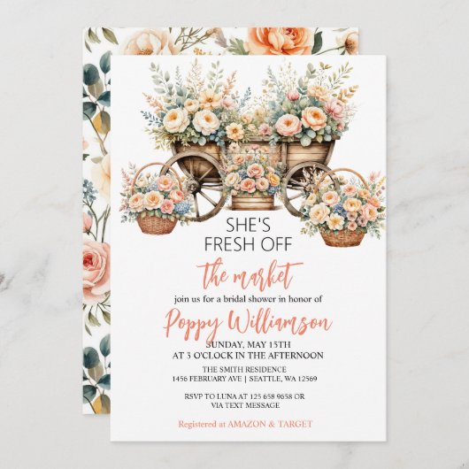 Ze is van de markt Shop Bruids Douche uitnodiging (Voorkant / Achterkant)