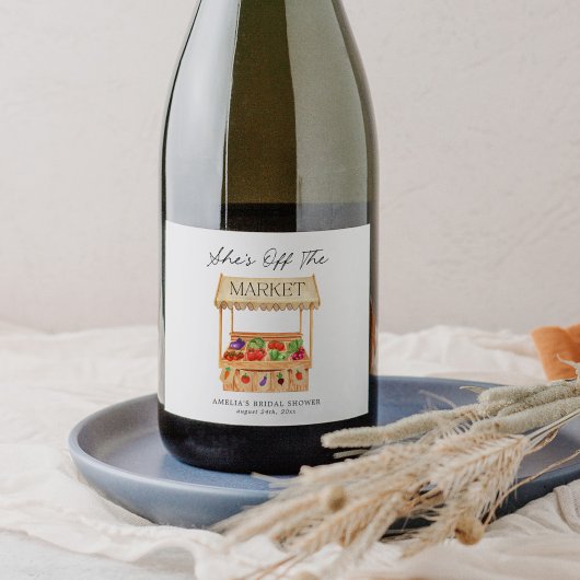 Ze is van de markt sparkling wijnetiket