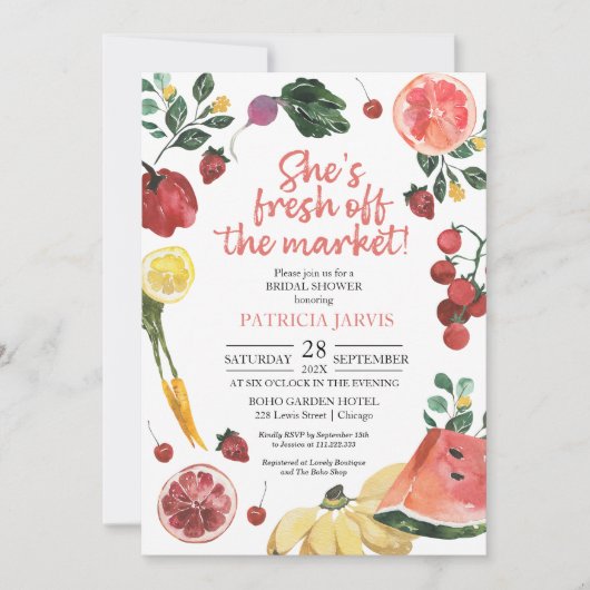 Ze is van het Market Farmers Market Vrijgezellenfe Kaart (Voorkant)