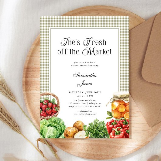 Ze Is Vers Fris Van De Markt Gingham Bruidsfeest Kaart