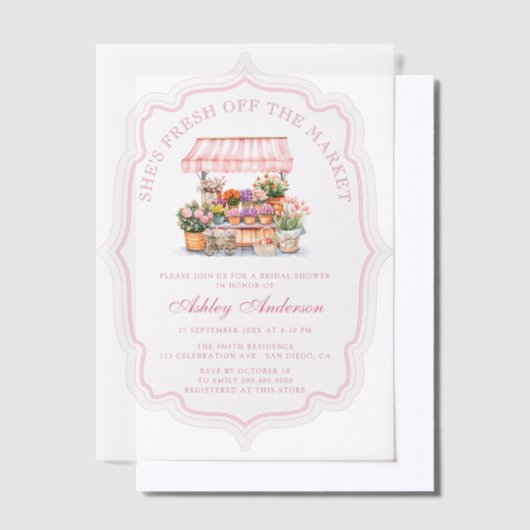 Ze is vers van de bloemenmarkt vellum uitnodigingen (Offset)